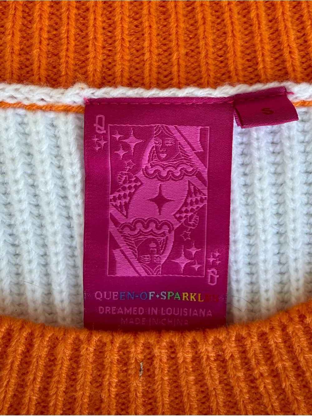 NEW Whataburger QUEEN OF SPARKLES Orange & White Rib-Knit Sweater Vest Size S - Picture 3 of 9
